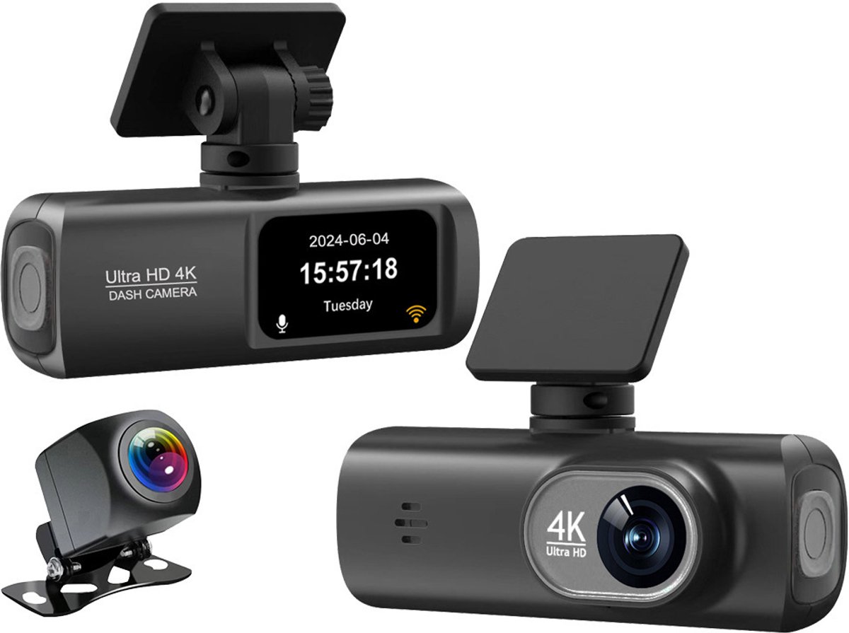 Woegel dashcam - Ultra HD 4K – dual dashcam- Parkeer Monitoring – Inclusief SD Kaart - Nacht zicht – Wifi – Achteruitrijcamera – loop recording thumbnail 3