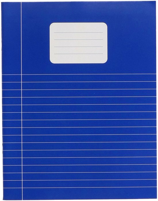 Blauw schrift met een wit label en horizontale lijnen.