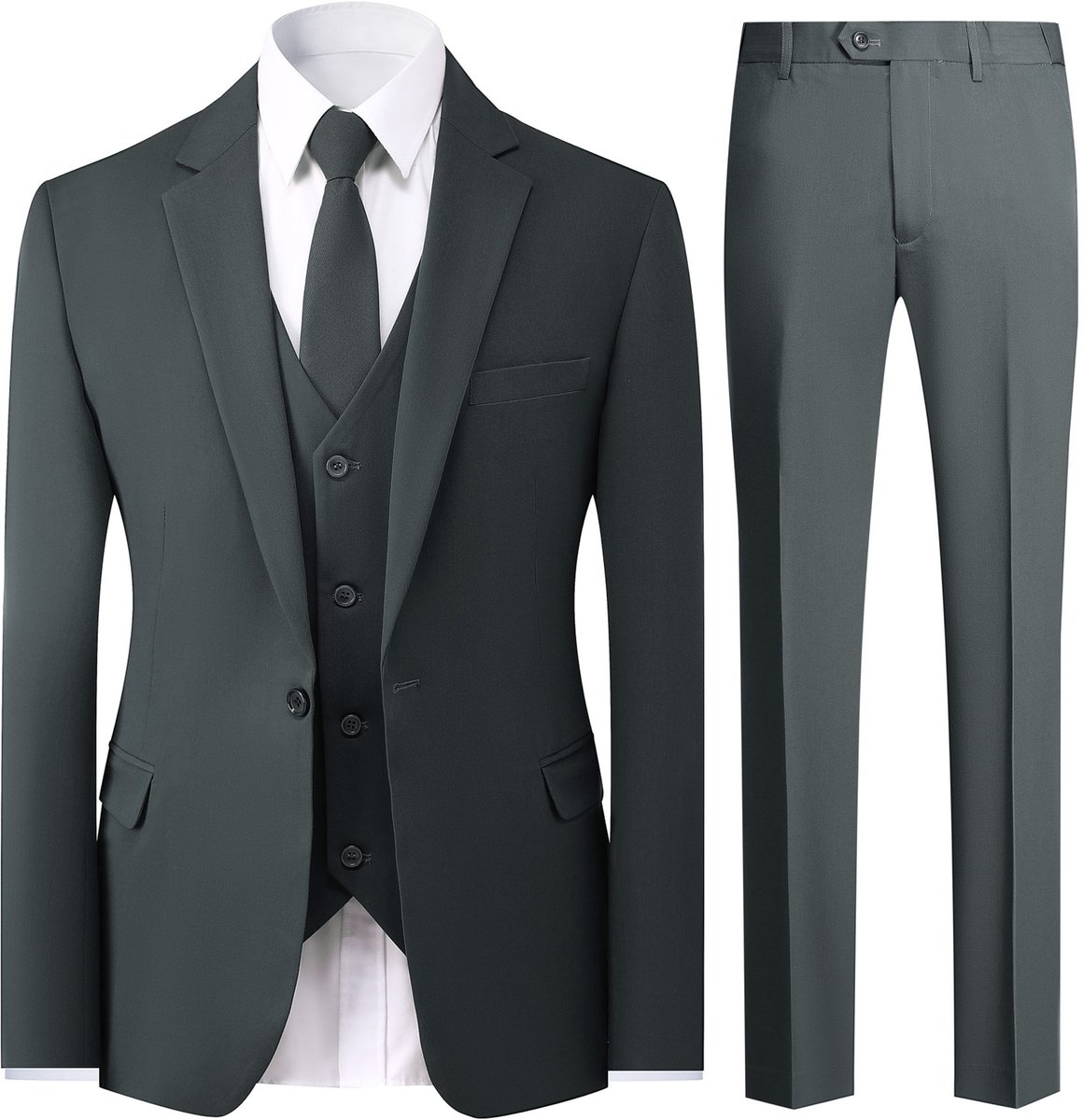 ALLTHEMEN - Heren Effen Eenknoops Dubbel Gespleten Pak Drie-delige Set - Voor Zakelijke - 3XL