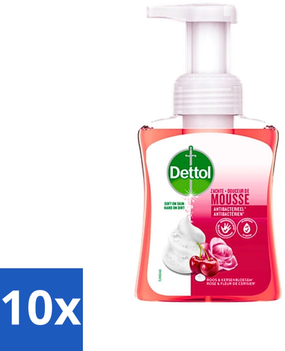10 x Dettol - Foam Handzeep - Rozen & Kersenbloesem - Zacht Mouse - 250 ml - Antibacterieel Handzeep - Handzeep Rozen Kersen - Handzeep Microbubbel - Handzeep Voor Hygiëne - Handzeep Voor Huid Verzorging