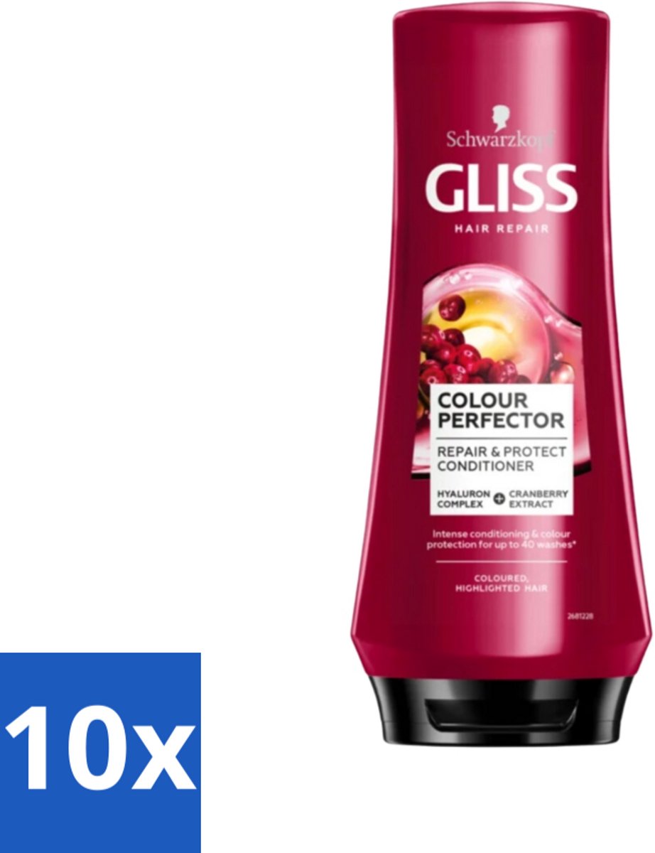 10 x Gliss - Hair Repair - Conditioner voor Kleurbehoud en Glans - 200 ml - Voordeelverpakking - 10 stuks