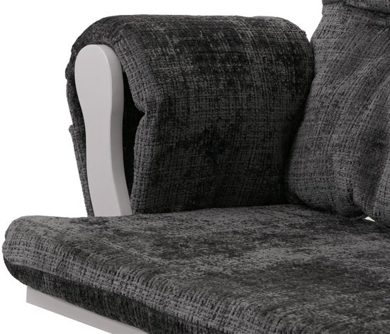 Relaxfauteuil MCW-C76, schommelstoel met hocker stof chenille (465g/m²) Oeko-Tex ~ donkergrijs, frame wit