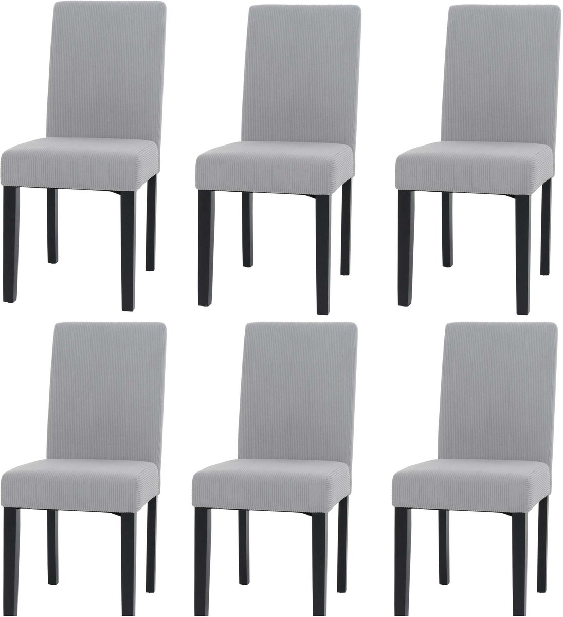 MCW Set van 6 eetkamerstoelen Littau, keukenstoel hoge rug, stof/textiel koord hout ~ lichtgrijs, donkere poten