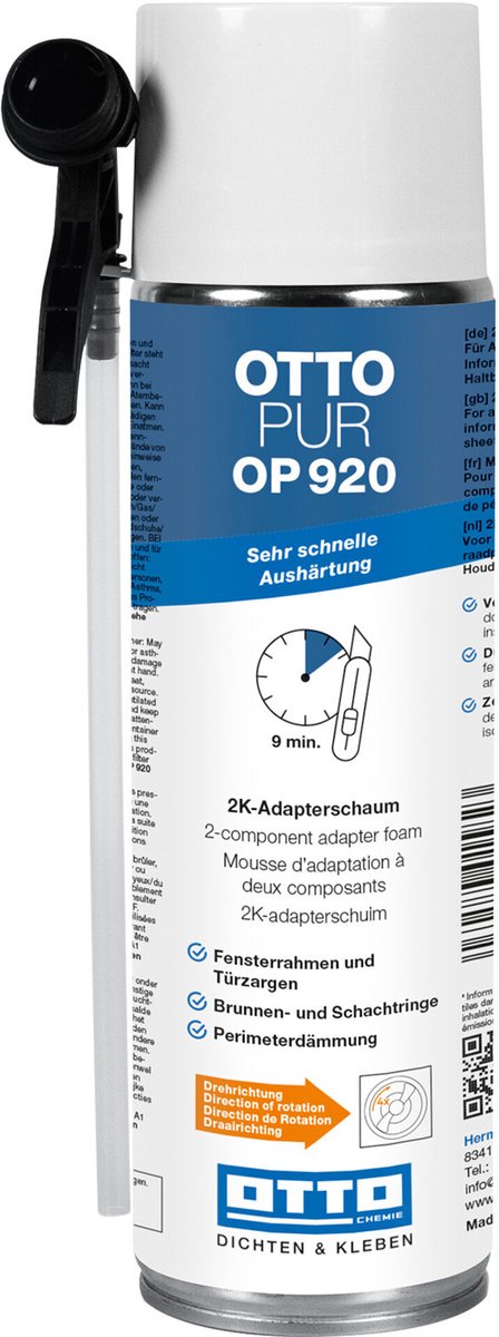 Ottopur OP920 schuimkit 2-componenten - 400 ml bus - PU voor snelle afdichting van voegen