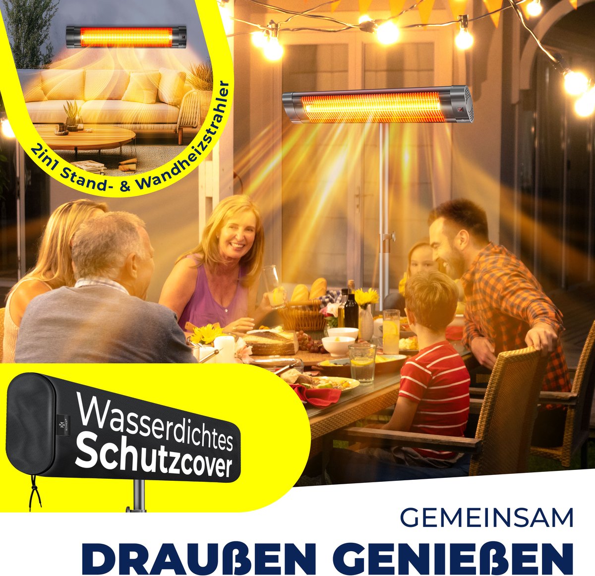 KESSER Terrasverwarmer Elektrisch 2500 W Staand - Infrarood Heater voor Buiten, Hoogte Verstelbaar, met Afstandsbediening en Hoes - Antraciet – foto 6