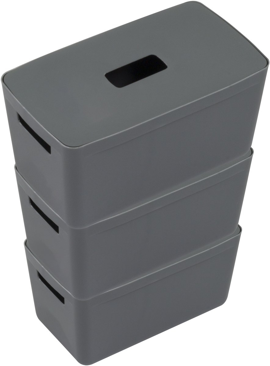 Kangaro opbergboxen - inhoud 8 liter - antractiet - set 3 stuks inclusief deksels - K-670122-3