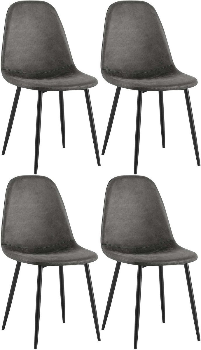 CLP Napier Set van 4 eetkamerstoelen - Modern Design - Zonder armleuning - Metalen Onderstel - Comfortabele Rugleuning - Max.150 kg - Kunstleer/zwart