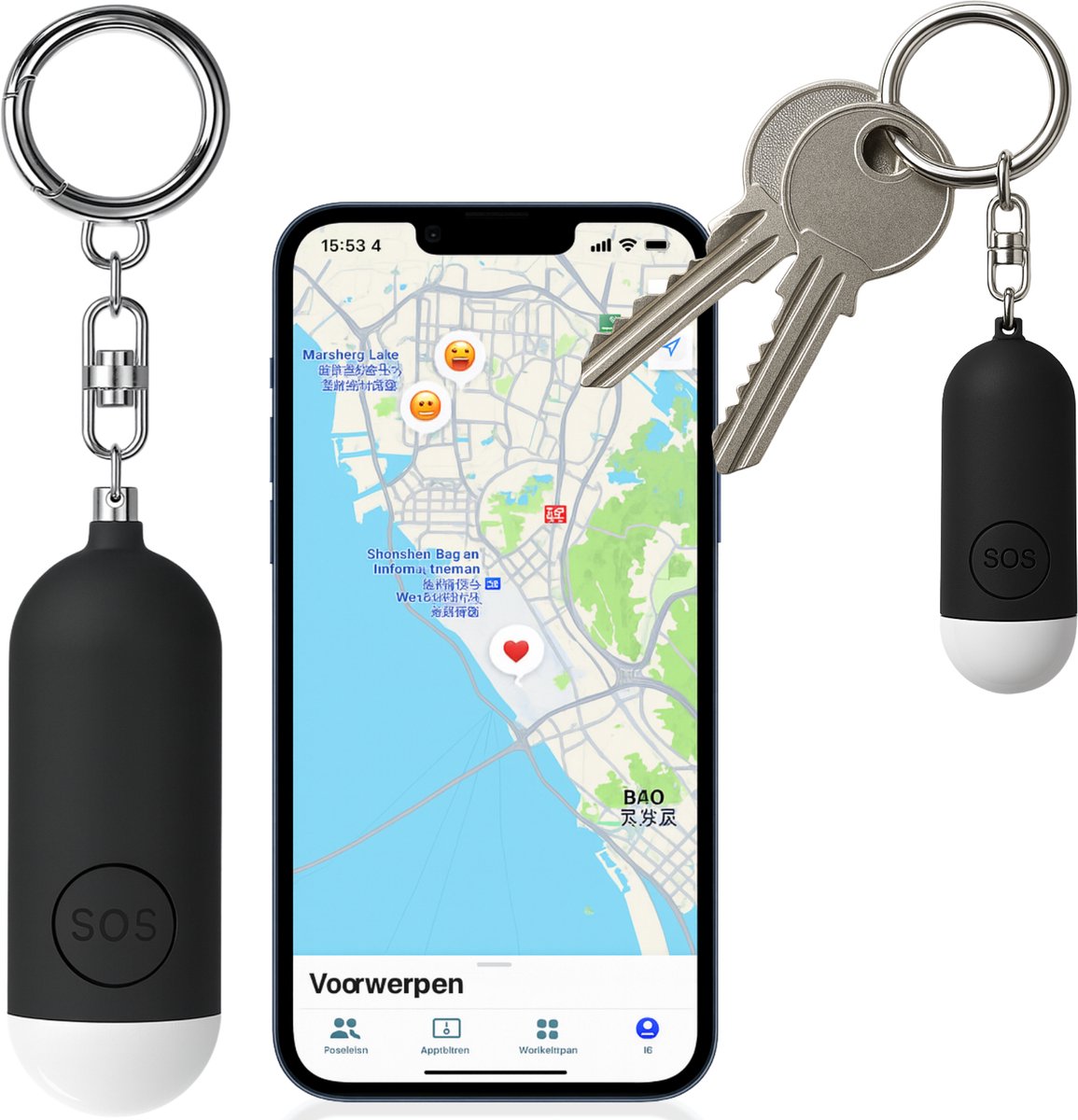 Smart GPS persoonlijk Alarm 130dB - senioren alarm - SOS alarmknop - alarm sleutelhanger - alleen voor iphone - veiligheid
