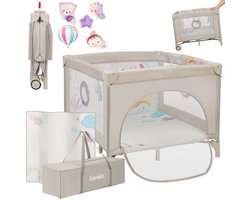 Lionelo Mille Plus Kinderbox 0-36 maanden – Babybox met T25 schuimmatras, educatief speelgoed, handgrepen voor leren staan, inklapbaar & mobiel, zijdeur met ritssluiting – speelbox voor thuis en op reis
