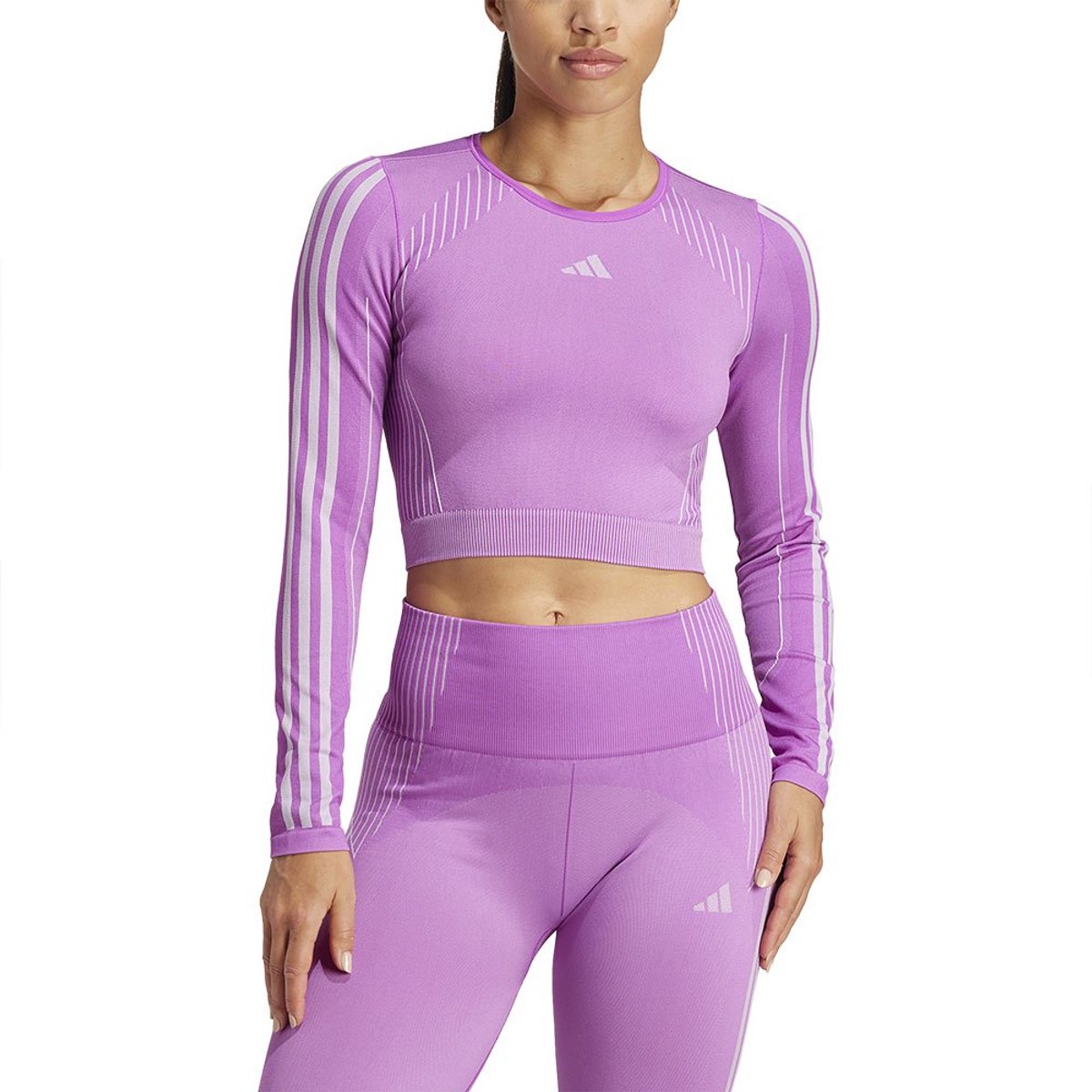 Adidas Knit T-shirt Met Lange Mouwen Vrouw Zilver