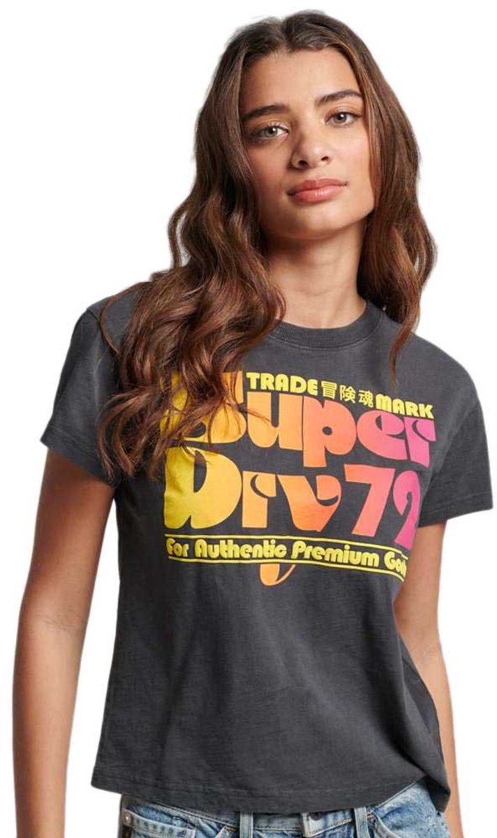 Superdry 70s Retro Font T-shirt met grafische print Dames T-shirts Zwart