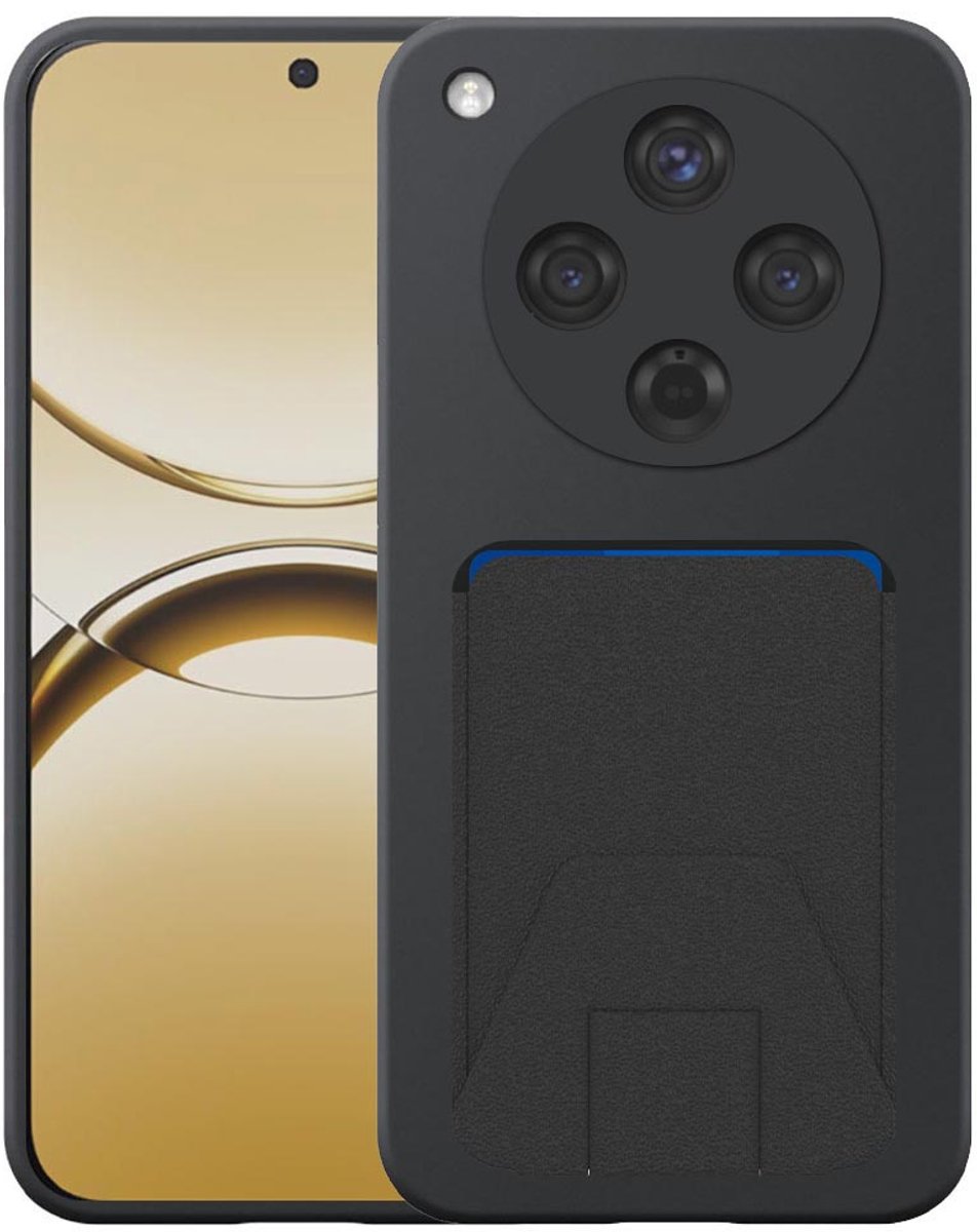Geschikt voor Oppo Find X8 Telefoonhoesje met Verstelbare Leren Pasjeshouder - Flexible Back Cover Case Siliconen TPU with Adjustable Leather Cardslot - Zwart - Smartphonica geschikt voor Oppo Find X8