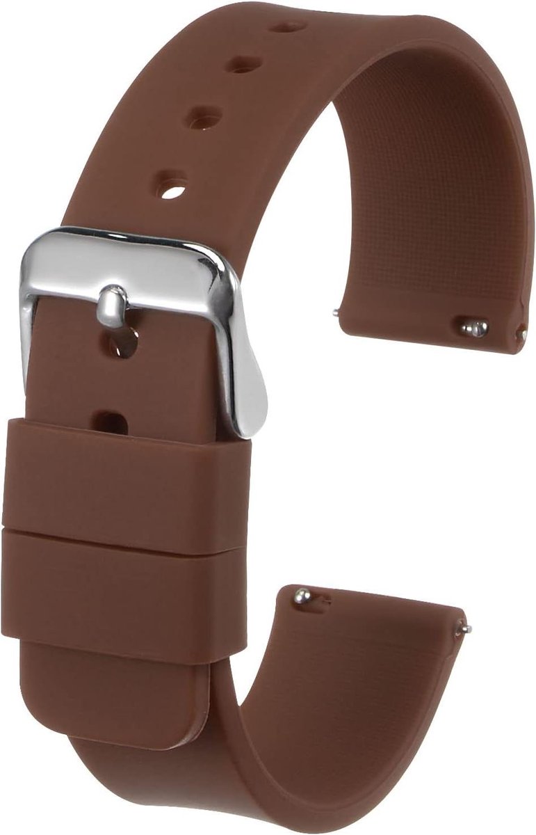 Vervangend Siliconen Horlogebandje 20 mm Breed - Snelspanner - Zacht Rubber - Roestvrijstalen Gesp - Mannen en Vrouwen - Bruin Kleur
