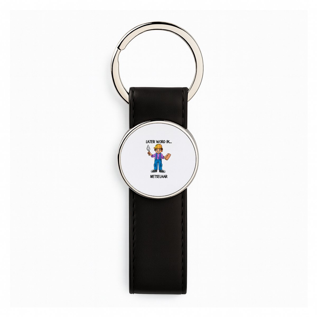 Hacebo® - Later word ik metselaar Zwart lederen sleutelhanger - Baby's - sleutelhangers - cadeau voor een baby - cadeau voor een peuter - kraamcadeau - bouwvakker - timmerman - werken in de bouw - stukadoor - sleutelhanger - 3 x 10.5 CM