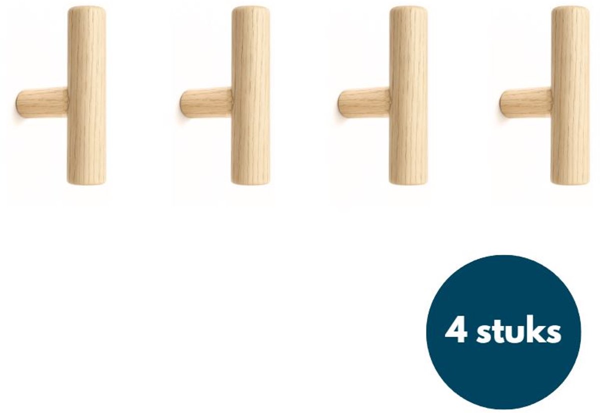 Jashaken hout - Teak - Kapstok haken - Wandhaken - Wandkapstok - 4 stuks