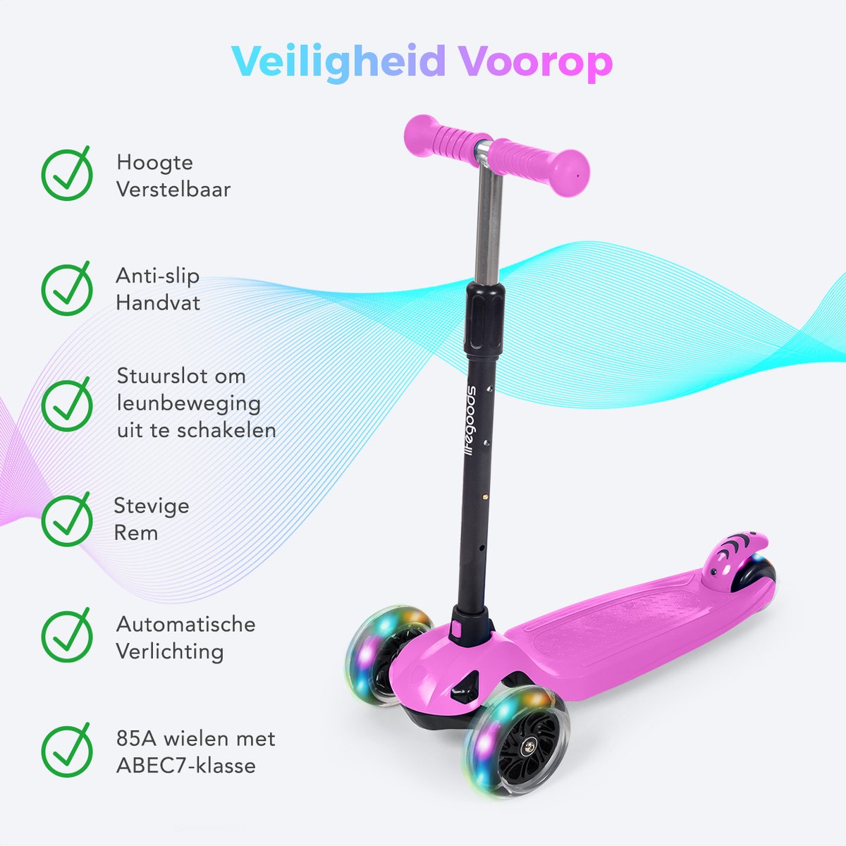 LifeGoods TurboRide Kinderstep - Step 5-8 Jaar - 3 Lichtgevende LED Wielen - Hoogte Verstelbaar - Jongens/Meisjes - Roze — afbeelding 9