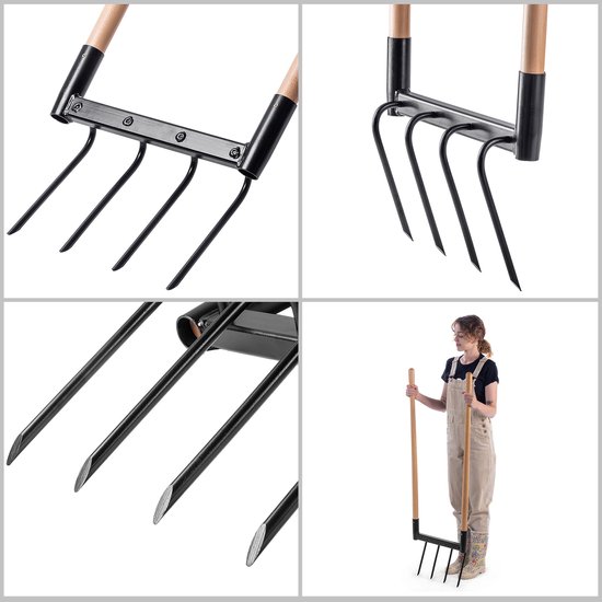 KADAX Tuinvork met 4 tanden en lange houten stelen, grasvork voor het losmaken van de grond en tuinbewerking, Broadfork voor het ventileren van vloeren (49,5 x 134 cm) van Merkloos	 — afbeelding 3