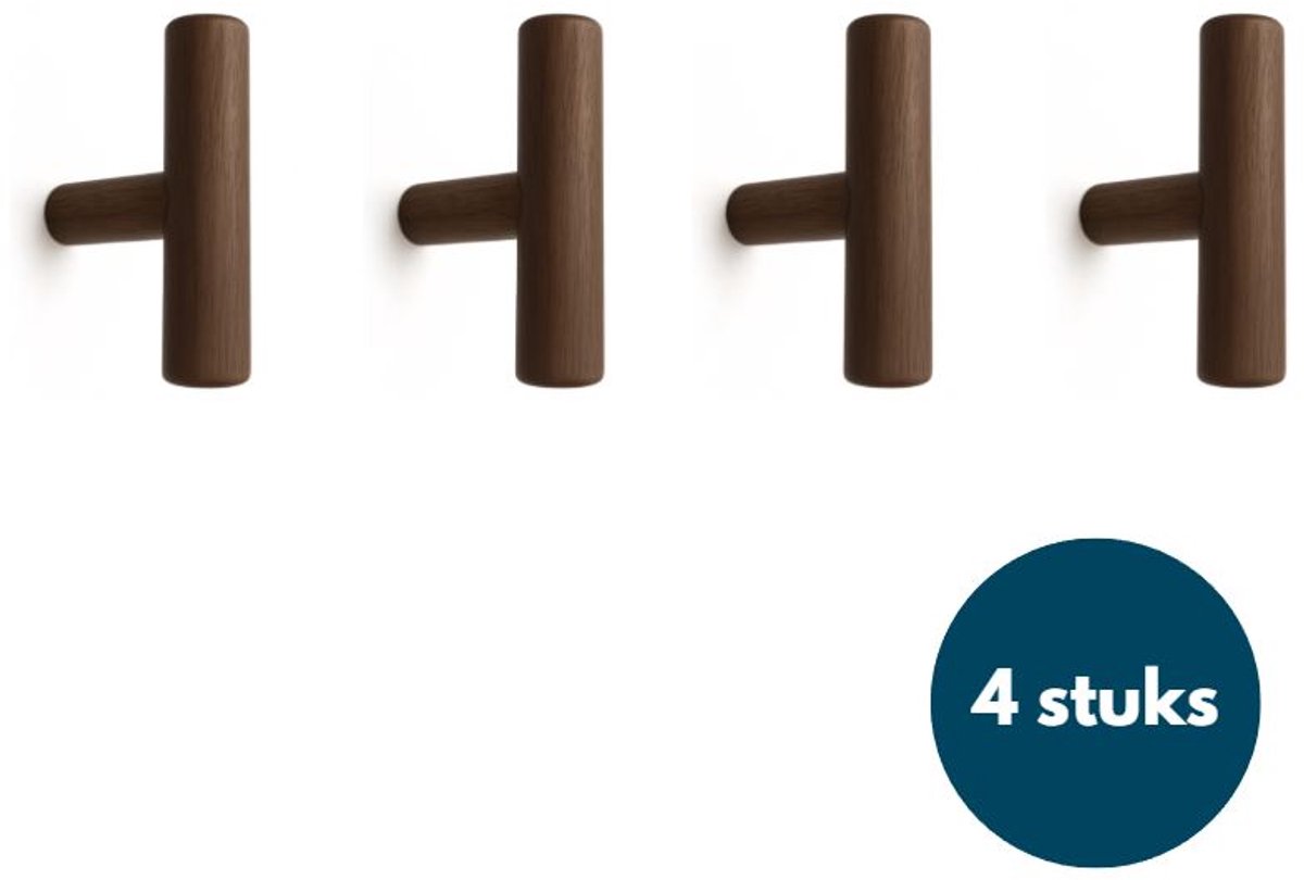 Jashaken hout - Walnoot - Kapstok haken - Wandhaken - Wandkapstok - 4 stuks