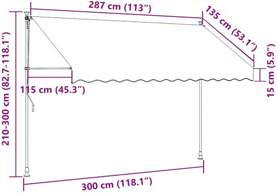 vidaXL Auvent extensible manuellement 300 cm anthracite