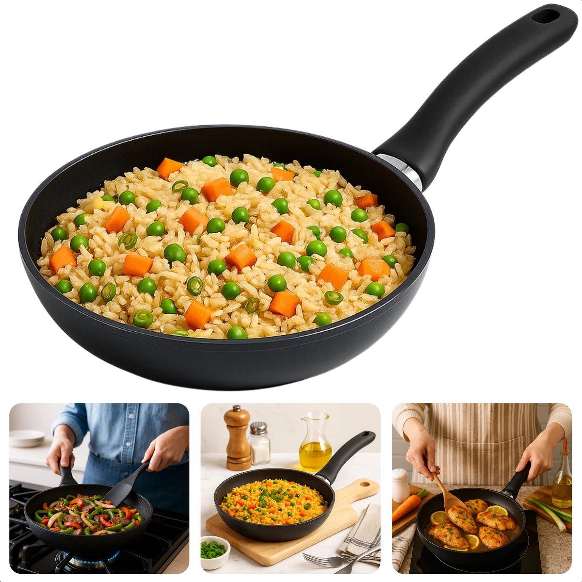 Cheqo® Koekenpan 24 cm - Anti-Aanbaklaag - PFOA-Vrij - Geschikt Voor Alle Warmtebronnen - Inductie Koekenpan - Keramisch Koken - Aluminium Pan - Hoge Slijtvastheid - Lange Levensduur - Hittebestendig Tot 230°C