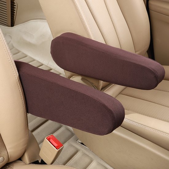 2 stuks universele voorstoel armsteunhoezen, elastische platte stoffen auto armsteunhoezen vervangend voor auto, SUV, vrachtwagen, bestelwagen (Koffie)