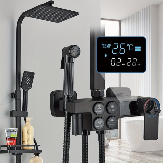 F07XA499 Système de douche avec robinetterie de douche thermostatique Ensemble de douche à effet pluie X-Joy colonne de douche, or | Online Store von AM.PM