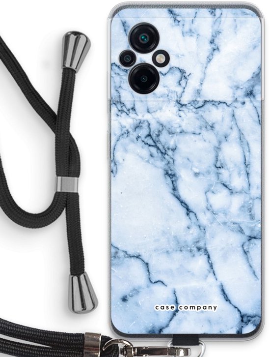 Case Company® - Coque avec cordon adaptée pour Xiaomi Poco M5 Coque avec cordon - Marbre Blauw - Coque de téléphone avec cordon Zwart - Protection sur tous les côtés et sur le bord de l'écran