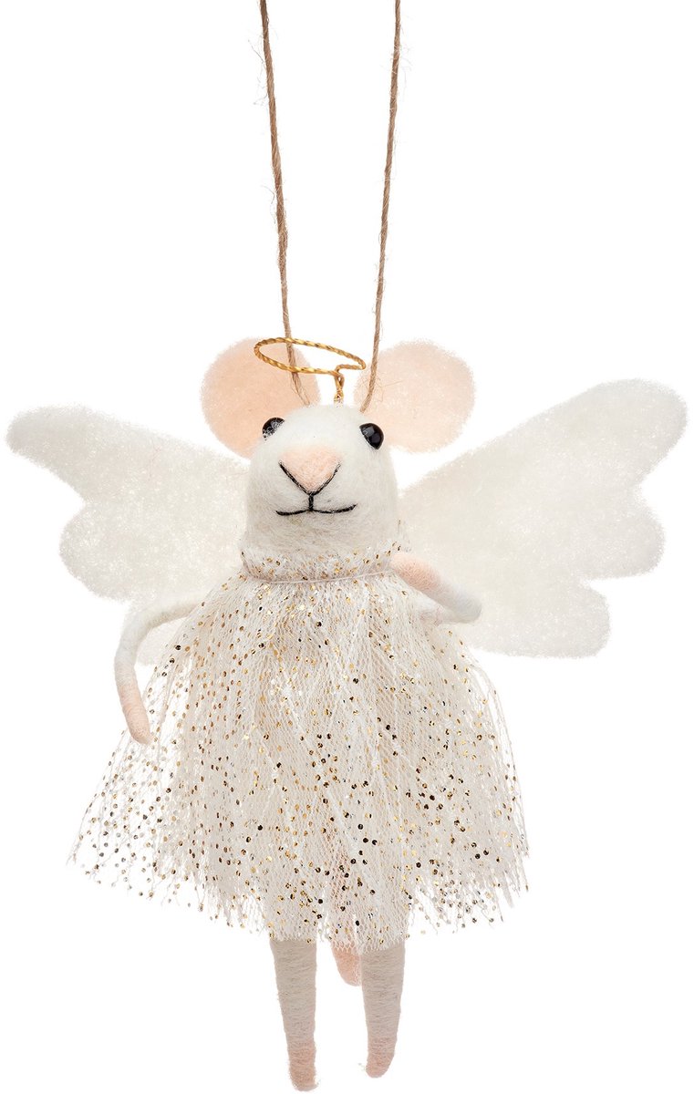 Sass & Belle Witte engel muis vilten kersthanger - Sass & Belle