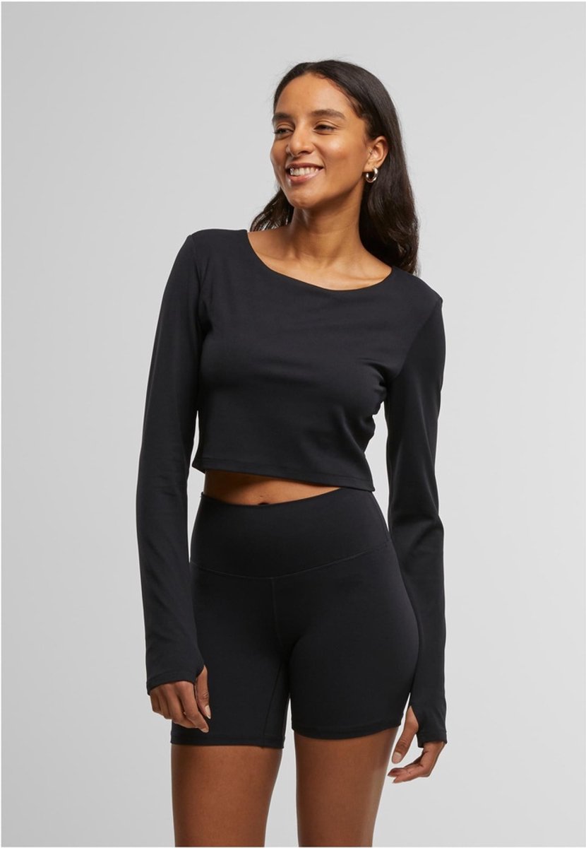 Urban Classics Cropped Sporttop Vrouwen Shirt met lange mouwen M Dames Zwart