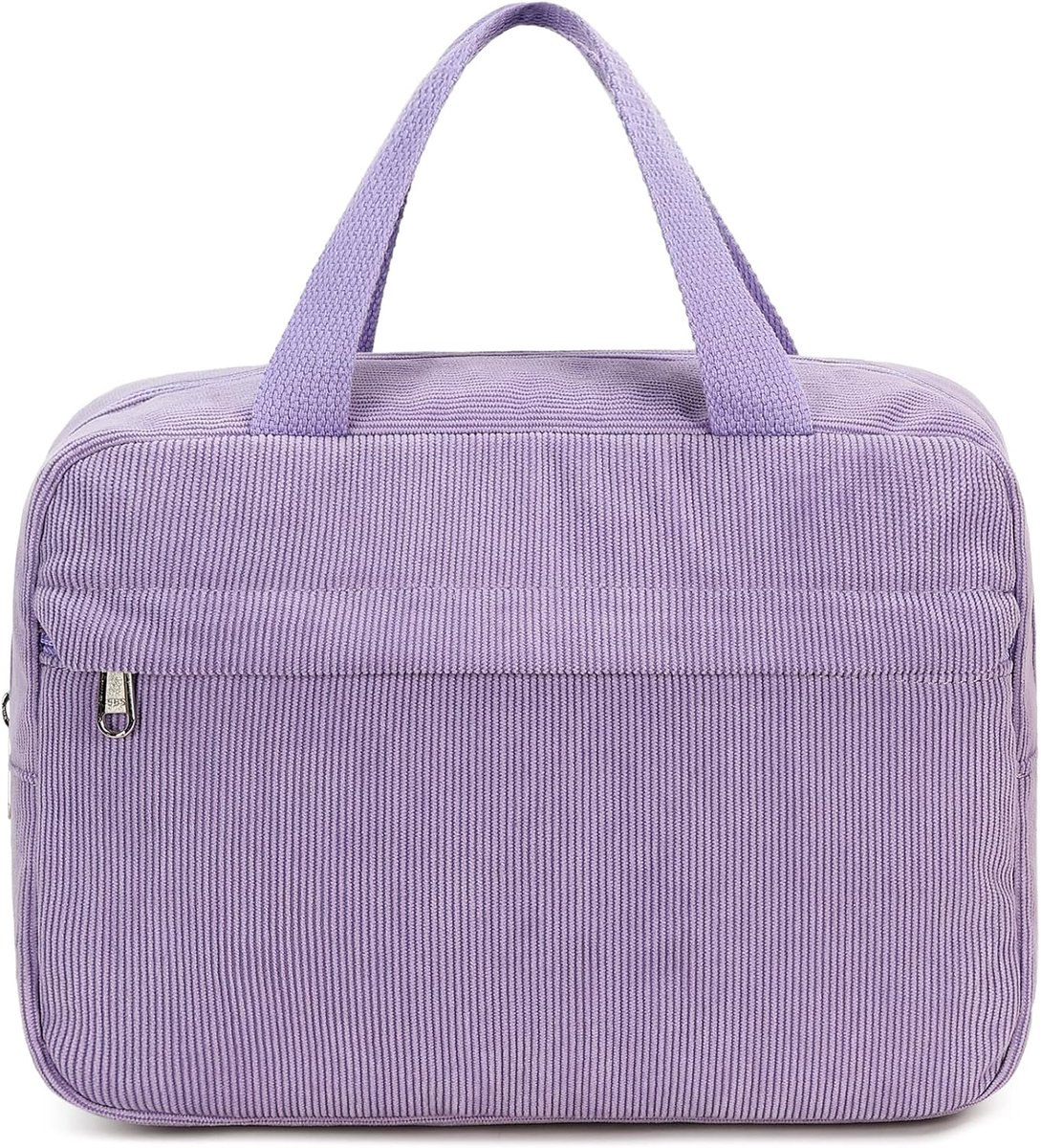 Make-uptas - reis-make-uptas - sieradenetui - set - draagbare corduroy tas - sieradenbox - organizer voor vrouwen en meisjes - donkerpaars - Maat L: