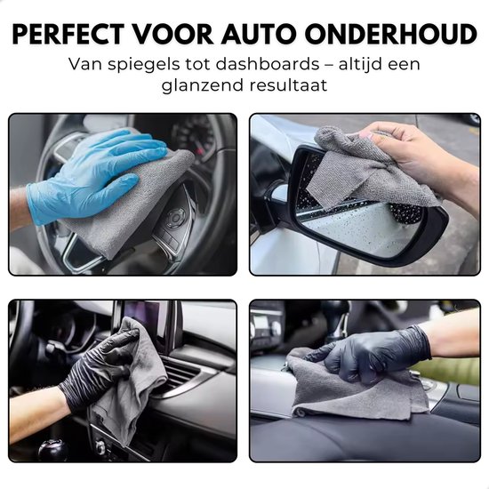 Grijze microvezeldoeken worden gebruikt om een auto interieur, spiegels en dashboards schoon te maken.