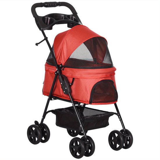 PawHut Hondenbuggy - Huisdierwagen met Regenhoes - 2 Veiligheidslijnen - Kattenwagen met Opbergmand - Opvouwbaar - Hondenbox voor Kleine en Miniaturen - Oxford - Grijs
