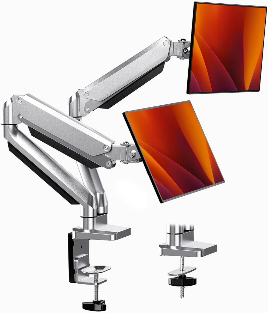 Monitor Arm 2 Schermen - Standaard - Verhoger - Zilver