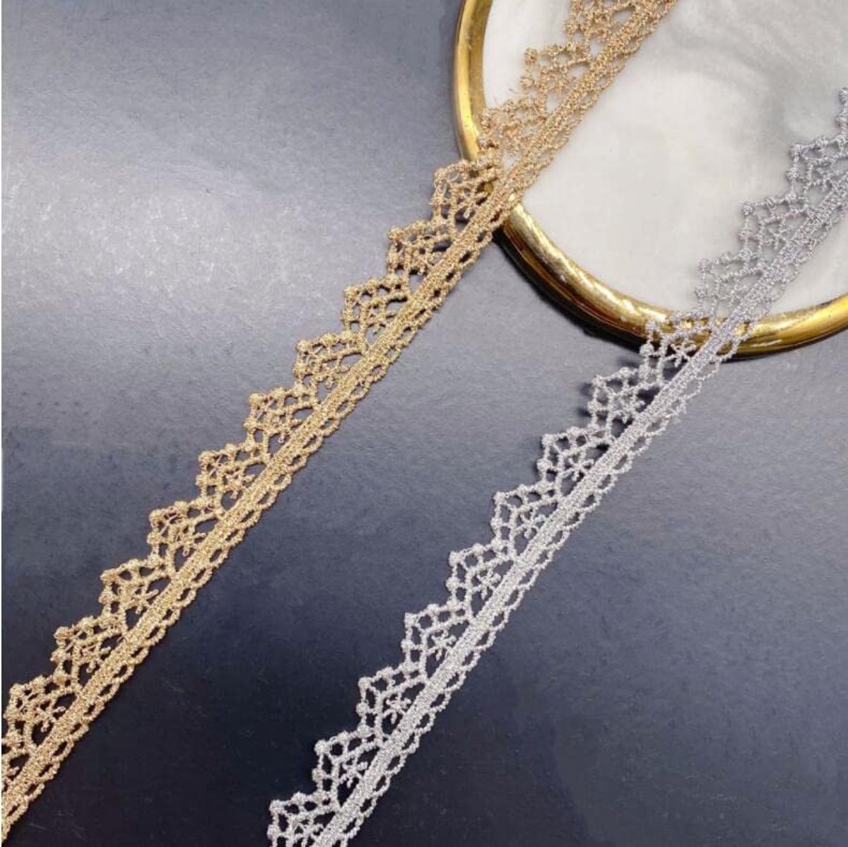 5 Yards Gold Silver Lace Band High Quality Sewing Braided Lace Edge Lace Wedding Handicraft DIY Clothing Accessories Decor 1.5cm(Silver)