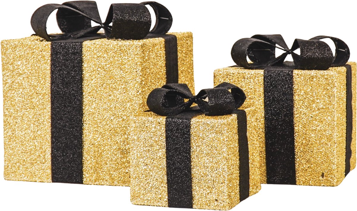 Housevitamin- Cadeau Set van 3 - Kerstcadeau 2025 - Relatiegeschenk - Led Lamp - Goud/ Zwart - 15cm/20cm/25cm
