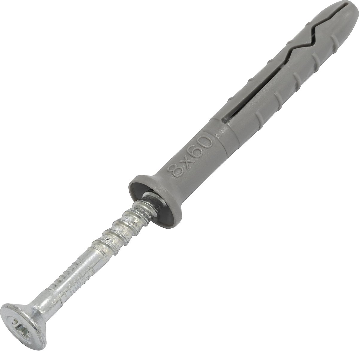 C67161 - Set van 50 pluggen met nagel Ã˜8x60mm en 50 schroeven Ã˜4.9x65mm - Bevestigen in beton, baksteen
