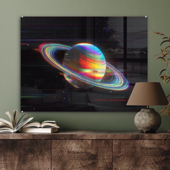 MuchoWow® Glasschilderij 80x60 cm - Schilderij acrylglas - Planeet - Cirkel - Kleurrijk - Foto op glas - Muurdecoratie woonkamer - Wanddecoratie slaapkamer - Schilderijen