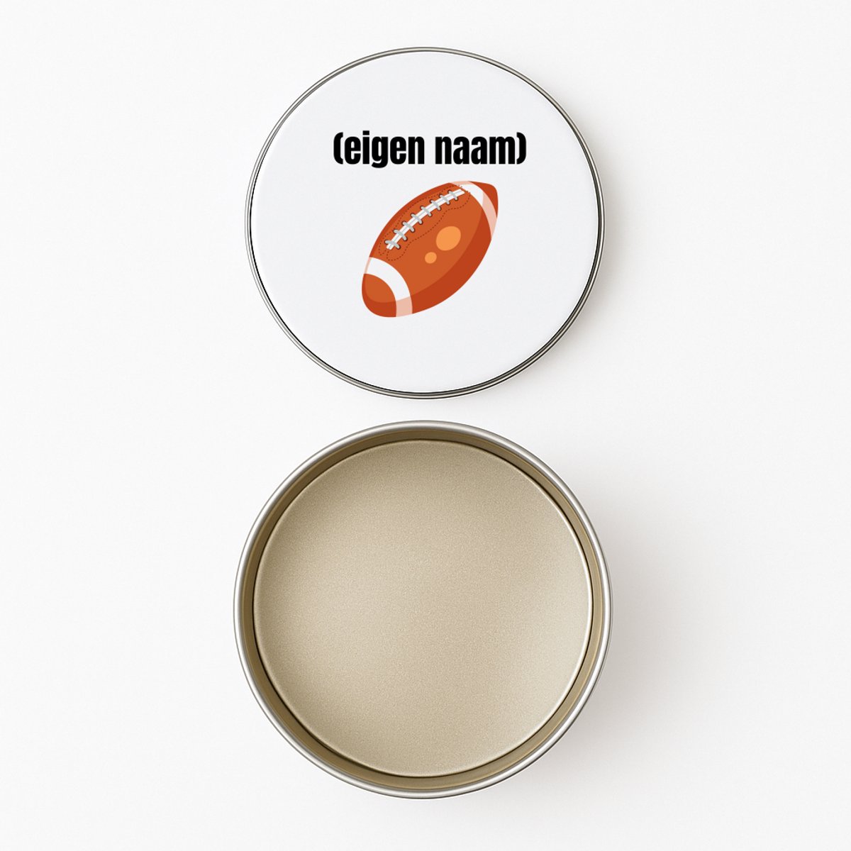Hacebo® - rugbybal met eigen naam koektrommel rond - Rugby - atleten - koekblik – koektrommels – bewaarblik - snoeptrommel - iemand die houdt van rugby - verjaardag - cadeau - kado - koek trommel - Ø 15 CM