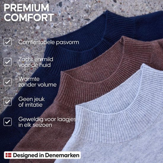 Pull DANISH ENDURANCE en laine mérinos et cachemire mélangés - Pull col montant en maille de Premium pour femme - Luxueusement doux - Lot de 1 - Gris clair chiné - Taille L