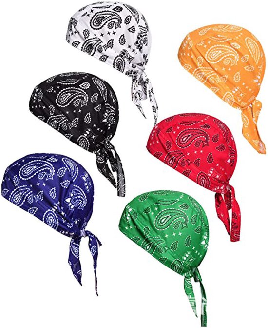 Hoofdband - Koelbandana - Fietsbandana - 6 stuks - Bandana - Zweetafvoerende bandana - Grote maat - Motorbandana - Ademende bandana - Unisex - Multicolor