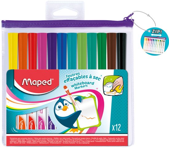 Feutres tableau blanc MARKER'PEPS couleurs assorties - en étui x 12