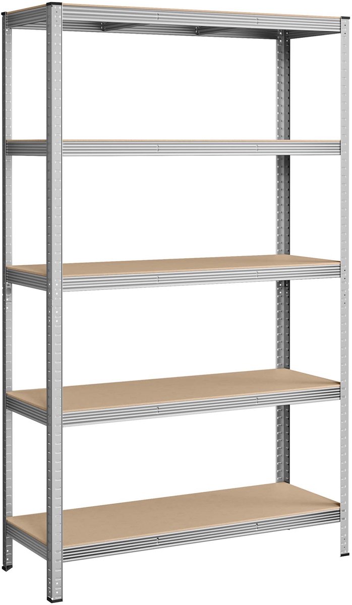 Opbergrek staand opbergrek met 5 lagen planken, stevig metalen frame, elke plank kan tot 175 kg dragen, geschikt voor garage, kelder en keuken, 60 x 120 x 200 cm, zilver.