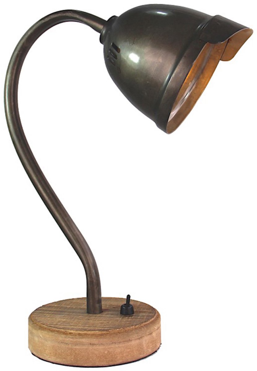 Various Tafellamp Industrieel - 1 lichts - GU10 - Black Steel & Hout - 31 cm Hoog