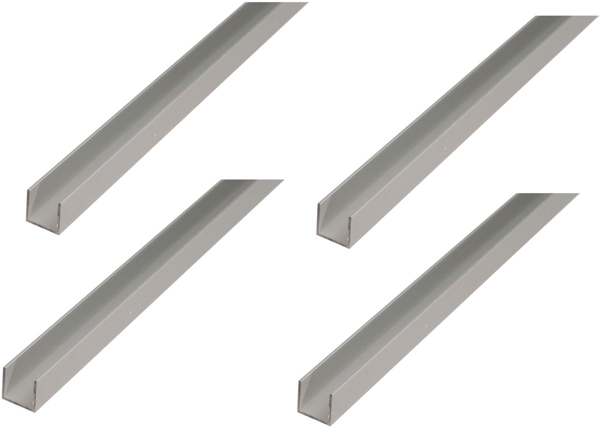 Alberts 4 x U-Profil, Aluminium, 10 x 15 x 10 x 1 mm, lengte 1 m, zilverkleurig geanodiseerd