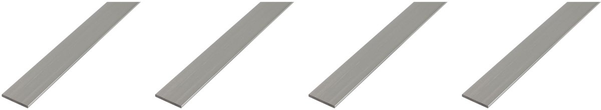 Alberts 4 x BA-Profil, platte strip, aluminium, naturel, 20 x 5 mm, lengte 1 m