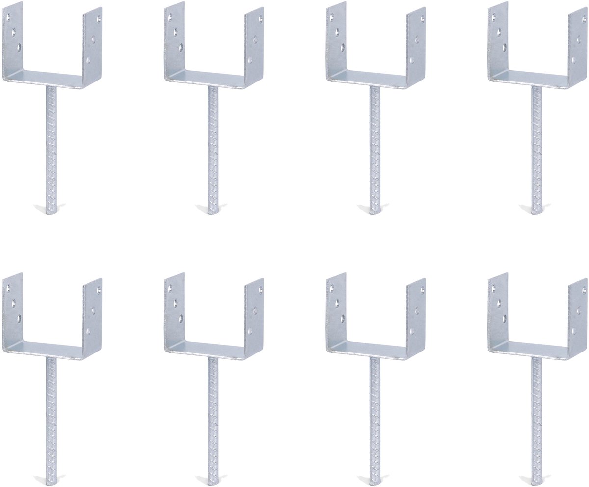 Alberts 8 x U-paaldrager mit Riffelstahl-betonanker, 121x104 mm, betonanker 200 mm, thermisch verzinkt, voor inbetonneren