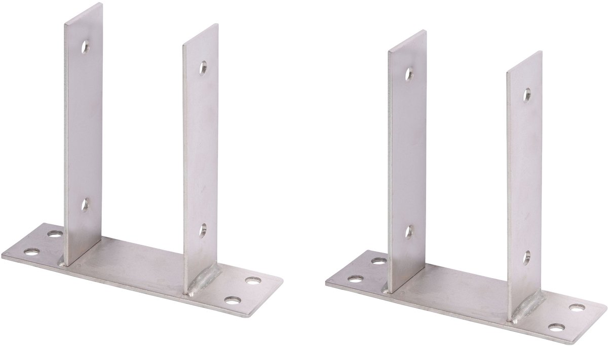 Alberts 2 x U-paaldrager, voor opschroeven, roestvrij staal, voor houten palen 91 mm, hoogte 200 mm