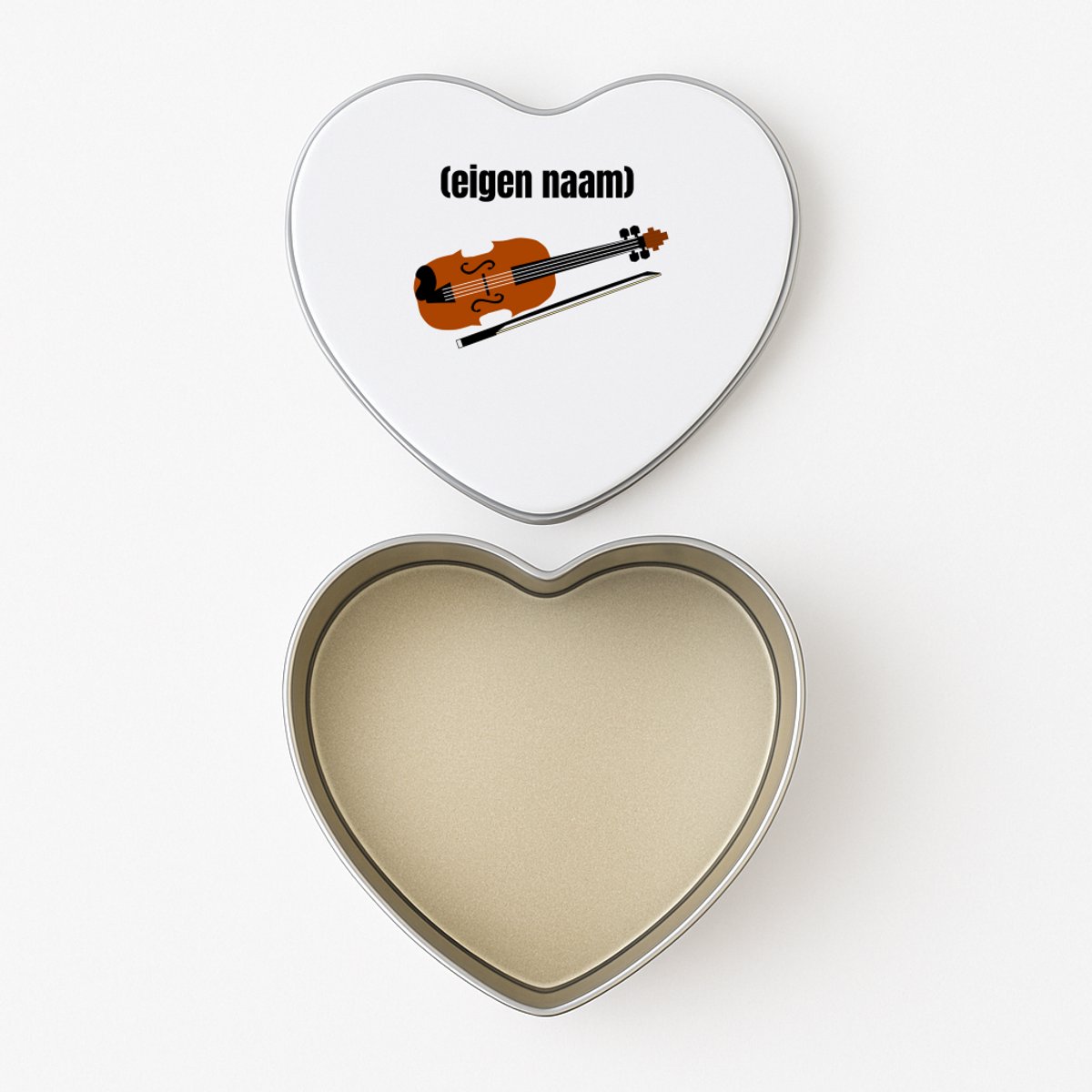 Hacebo® - viool met eigen naam koektrommel hart - Viool - muziek liefhebbers - koekblik – koektrommels – bewaarblik - snoeptrommel - iemand die houdt van violen - verjaardag - cadeau - kado - geschenk - koek trommel - 15 x 15 CM