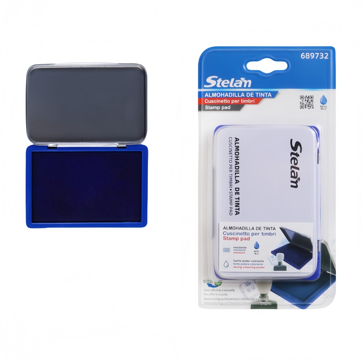 Decopatent - Stempelkussen Blauw - Met Deksel - Voor het Stempelen van Stempels - Stempelkussens met Rode stempelinkt - STELAM Stempel kussen - Stamp Pad Blue - Inktkussen - Voor Volwassenen en kinderen - Afm: 12 x 8 x 1.3 Cm