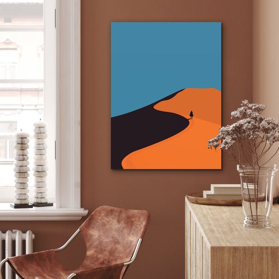 Aluminium schilderij 60x80 cm - Wanddecoratie metaal - Feloranje duinen - Schaduw - Lege hemel - Metalen muurdecoratie woonkamer - Decoratie industrieel - Foto op dibond - Industriële accessoires slaapkamer